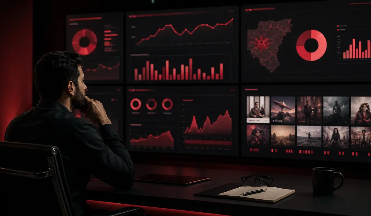 Campaign analyst reviewing performance reporting
