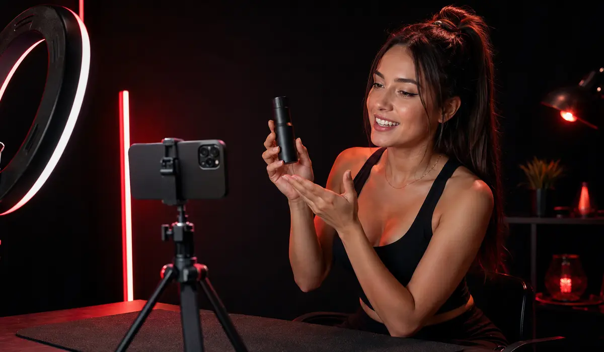 Content creator recording a UGC video